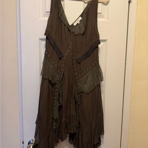 IRO Asymmetrical Olive Dress with Eyelet Details